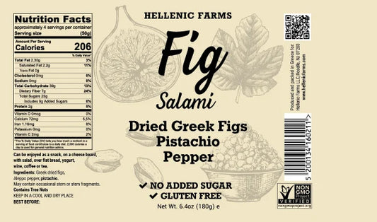 Hellenic Farms Vegan Fig Salami — Pistachio & Cinnamon | Raw Greek Figs, No Added Sugar | Vegan Charcuterie