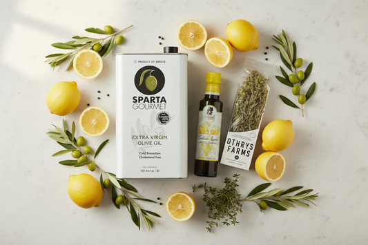 Mediterranean Citrus Gift Set — Sparta Gourmet EVOO 3L, Ariston Lemon Olive Oil & Othrys Greek Mountain Tea