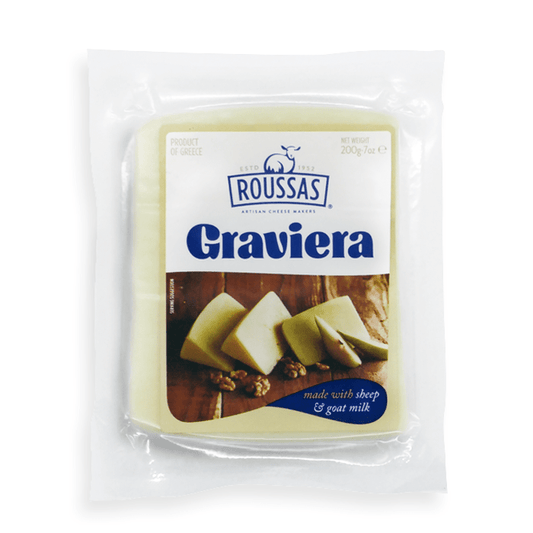 Roussas Graviera — Aged Greek Hard Cheese, 100% Sheep's Milk | For Saganaki, Grating & Cheese Boards | 7 oz