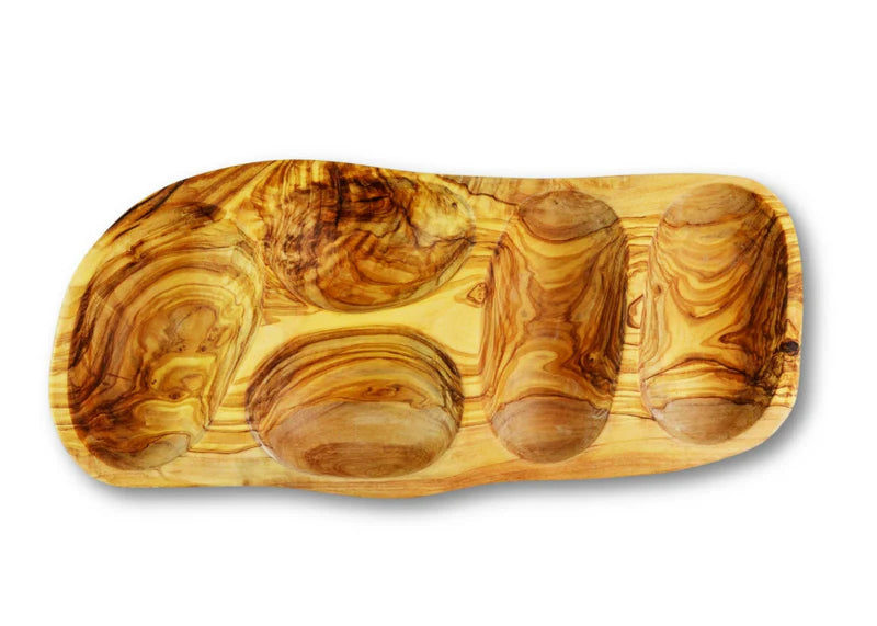 Olive Wood Appetizer Dish — 2 to 6 Sections | Handcrafted Greek Olivewood