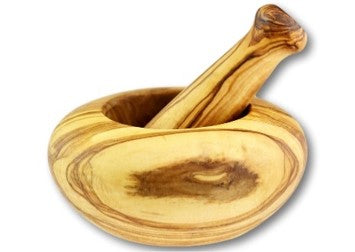 Olive Wood Pestle & Mortar — Curved Edge | Handcrafted Greek Olivewood