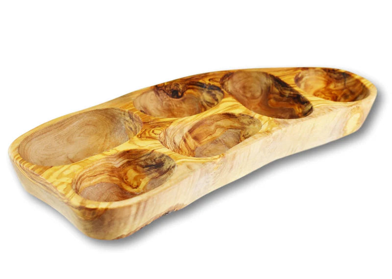 Olive Wood Appetizer Dish — 2 to 6 Sections | Handcrafted Greek Olivewood