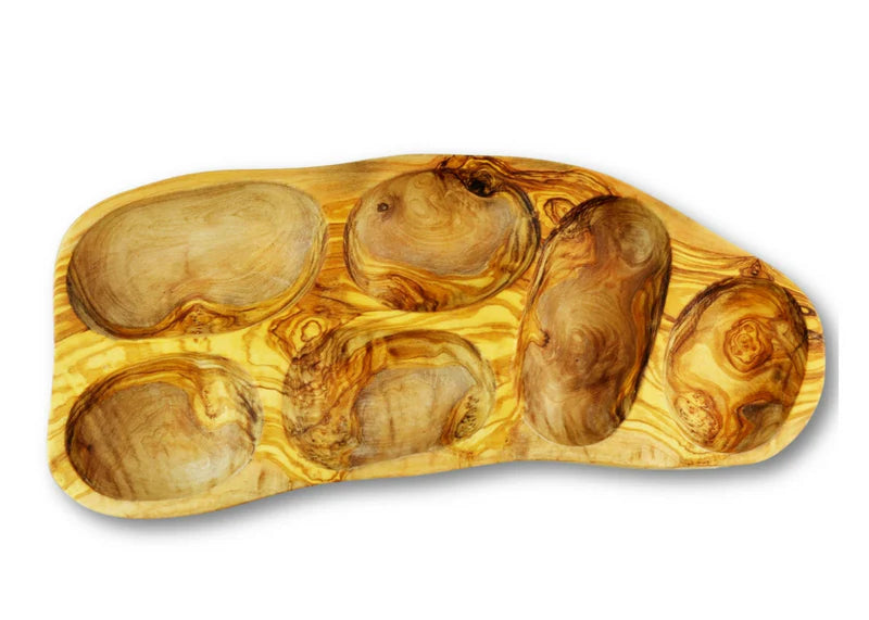 Olive Wood Appetizer Dish — 2 to 6 Sections | Handcrafted Greek Olivewood