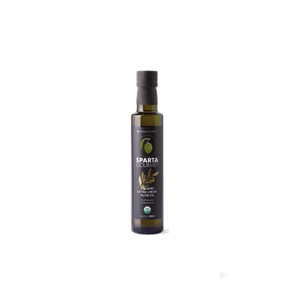 Sparta Gourmet Organic Koroneiki EVOO 250ml — Cold-Pressed Greek Olive Oil for Mediterranean Cooking, USDA Organic, Laconia