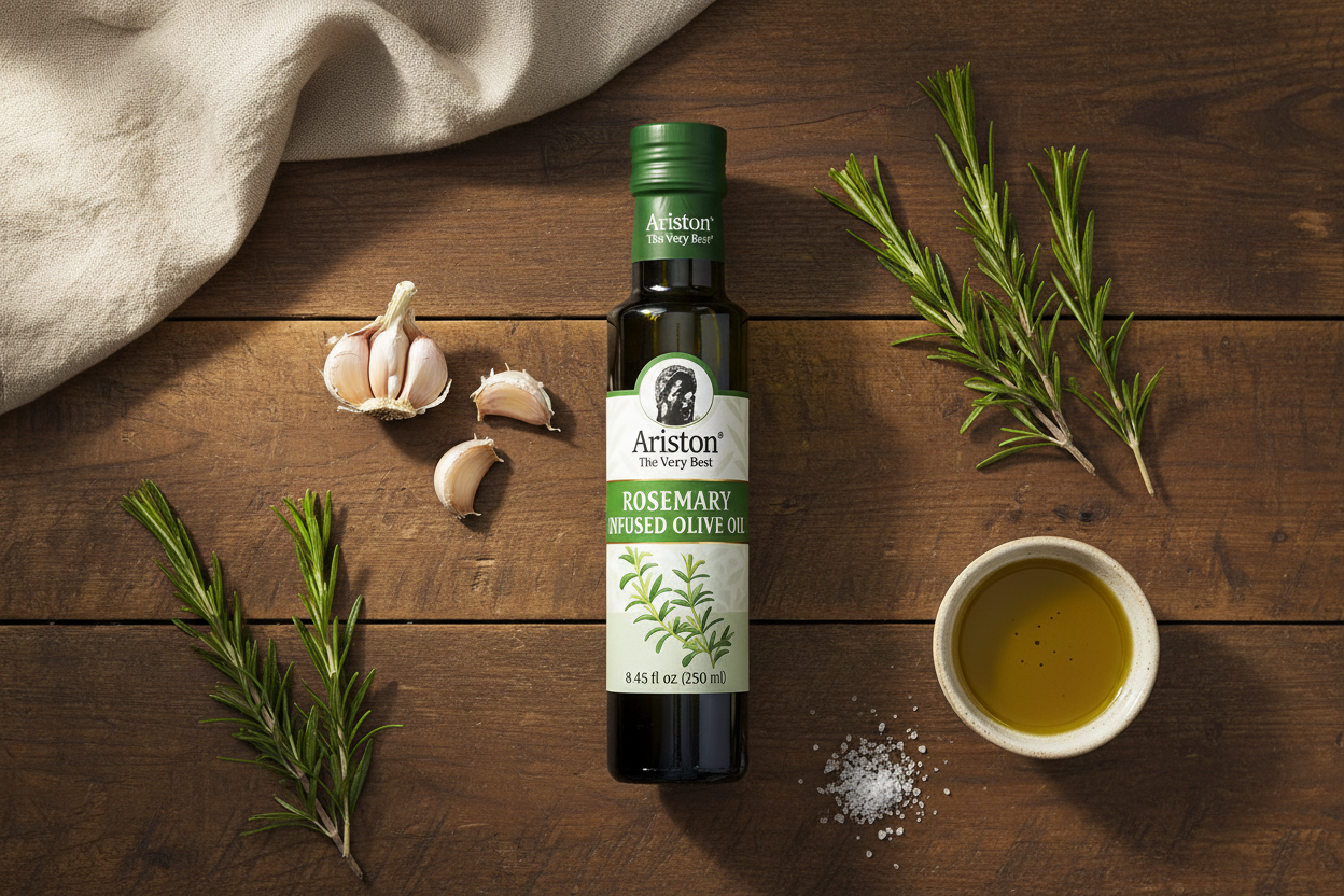 Ariston Rosemary EVOO Kitchen Flat Lay