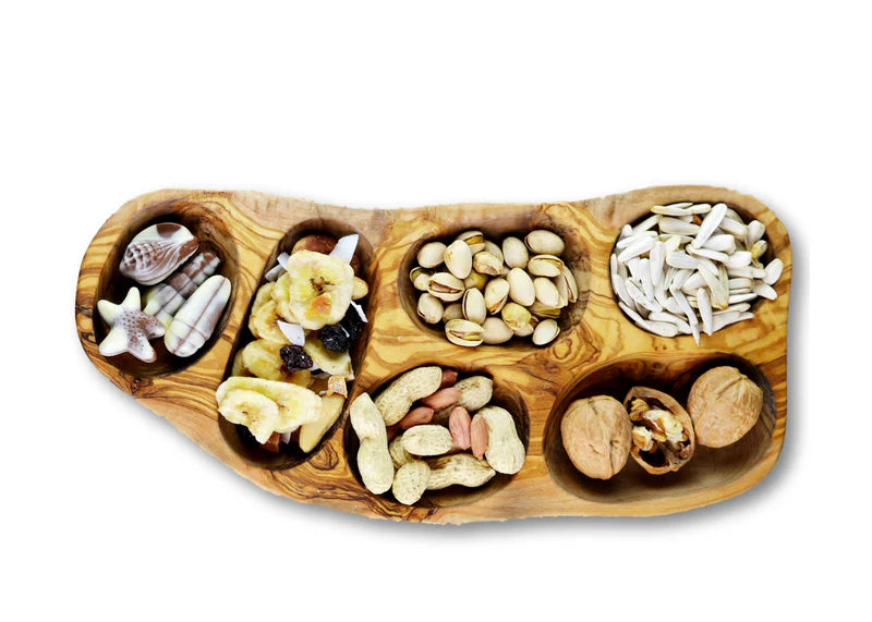 Olive Wood Appetizer Dish — 2 to 6 Sections | Handcrafted Greek Olivewood
