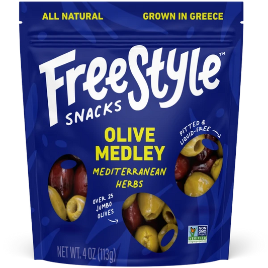 Mediterranean Herb Medley Olives | Pitted, Liquid-Free | Greek Herb-Marinated Olives | Freestyle
