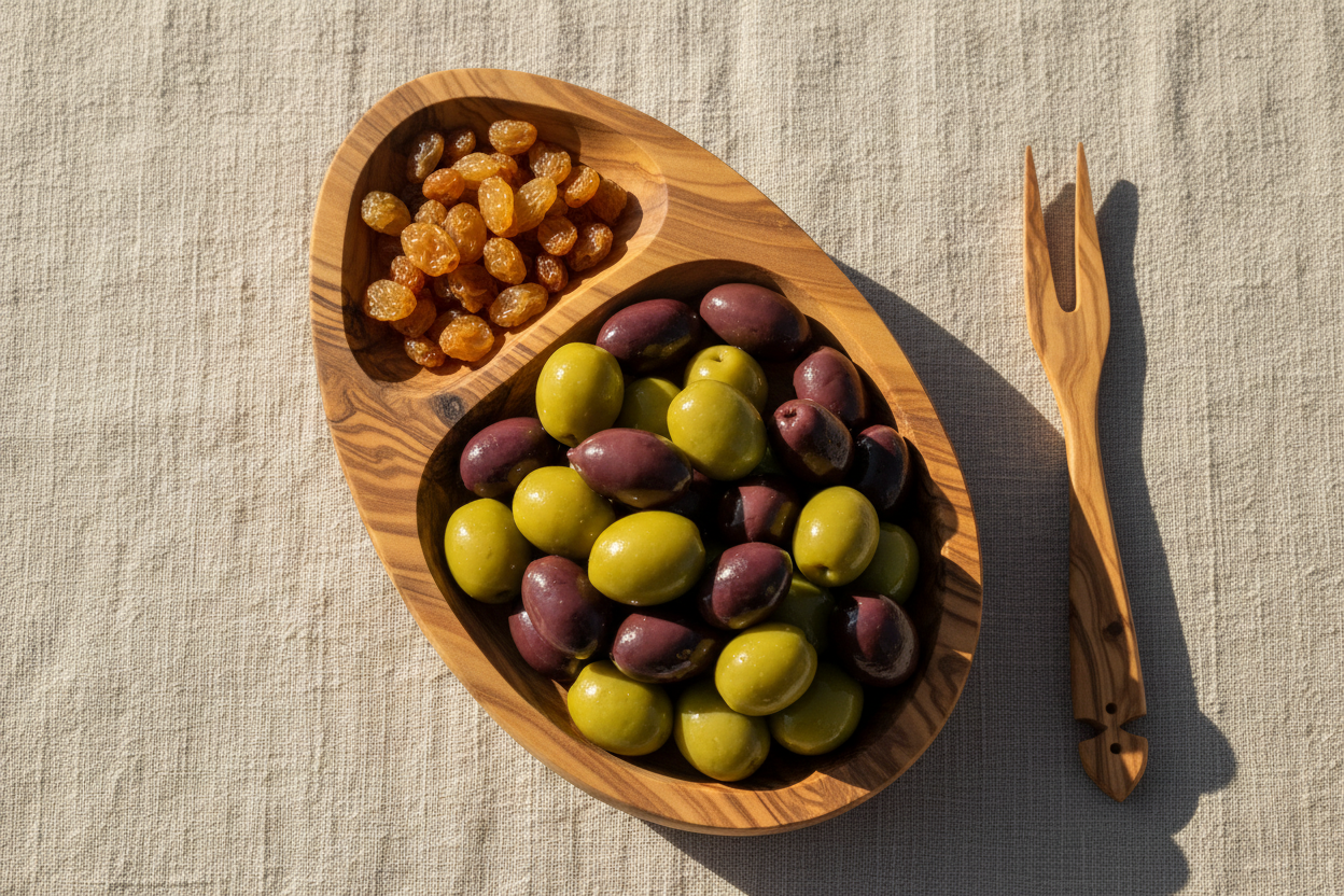 Olive Set of 2 - (2 sections Serving Dish + Olive Pick)