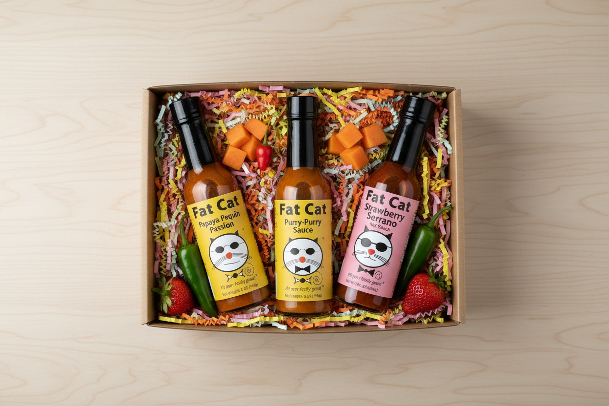 FAT CAT Mild Heat 3 Bottle Hot Sauce Gift Box
