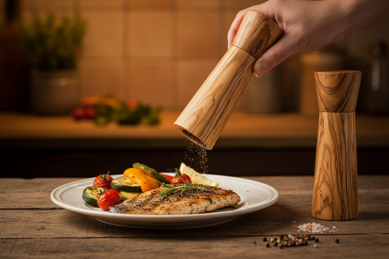Olive Wood Salt & Pepper Grinder — Ceramic Mechanism | Handcrafted Greek Olivewood