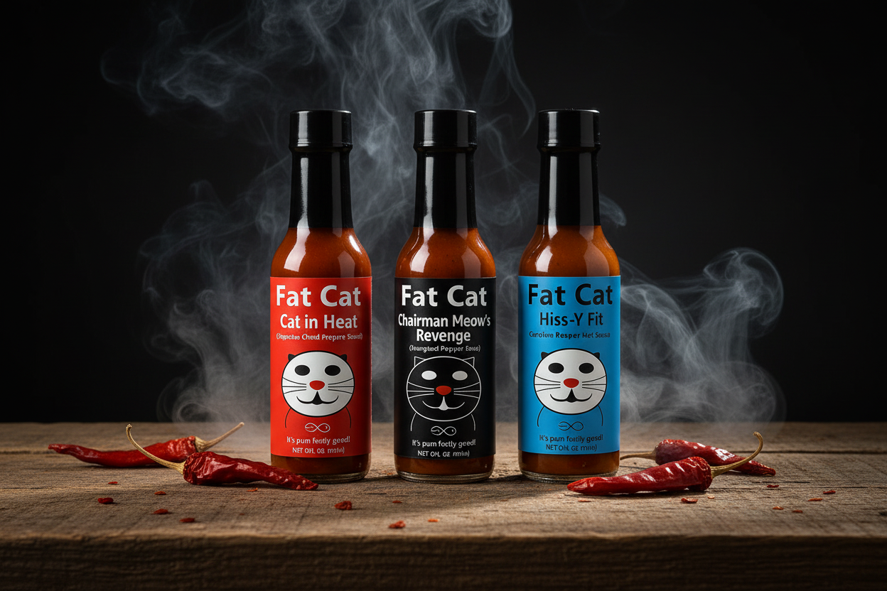 FAT CAT Heat Lovers 3 Bottle Hot Sauce Gift Box