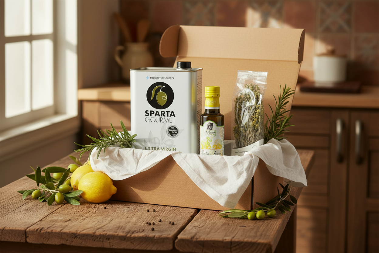 Mediterranean Citrus Gift Set — Sparta Gourmet EVOO 3L, Ariston Lemon Olive Oil & Othrys Greek Mountain Tea