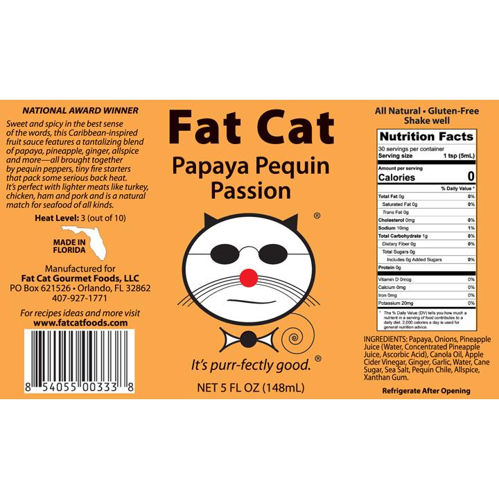 Fat Cat Papaya Pequin Passion — Tropical Fruit Hot Sauce | Small-Batch, All-Natural | Made in Florida | 5oz