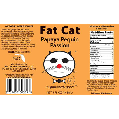 Fat Cat Papaya Pequin Passion — Tropical Fruit Hot Sauce | Small-Batch, All-Natural | Made in Florida | 5oz